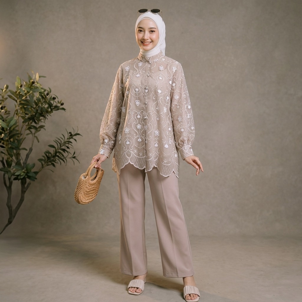 Delova Wardrobe - Cia Blouse Atasan Wanita Blouse Baju Kondangan Lebaran Wanita Long Sleeve Top