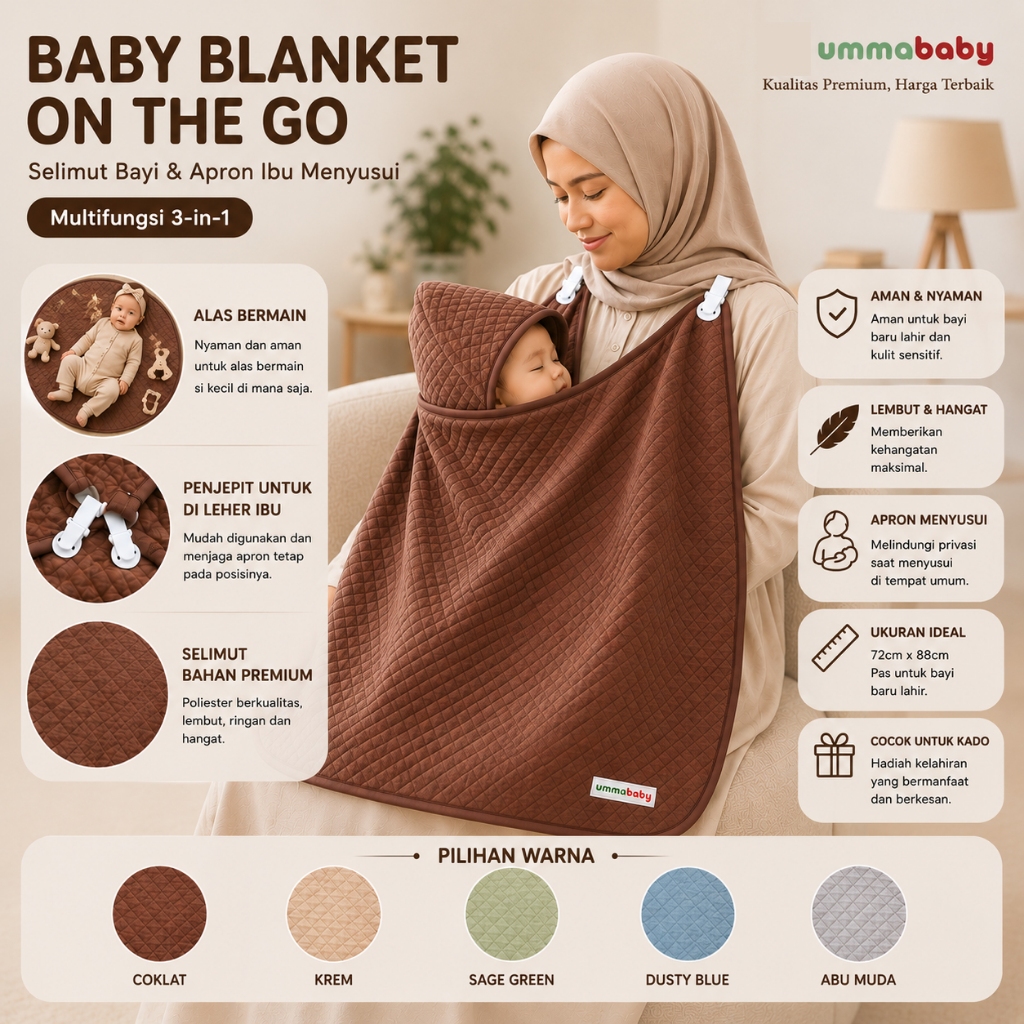 Ummababyshop Blanket On The Go - Selimut Bayi Multifungsi & Apron Penutup Ibu Menyusui Hadiah Kado K