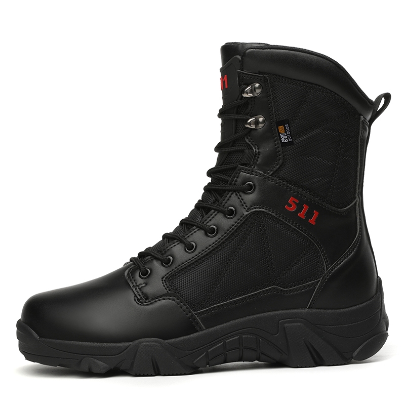 Sepatu Boots Taktis 511 Hitam bahan kulit dengan panel nilon tahan lama Waterproof Army Men's Tactic