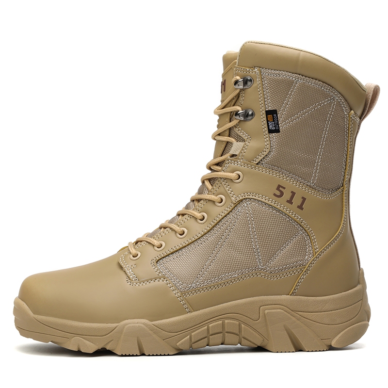 Sepatu Boots Taktis 511 Hitam bahan kulit dengan panel nilon tahan lama Waterproof Army Men's Tactic