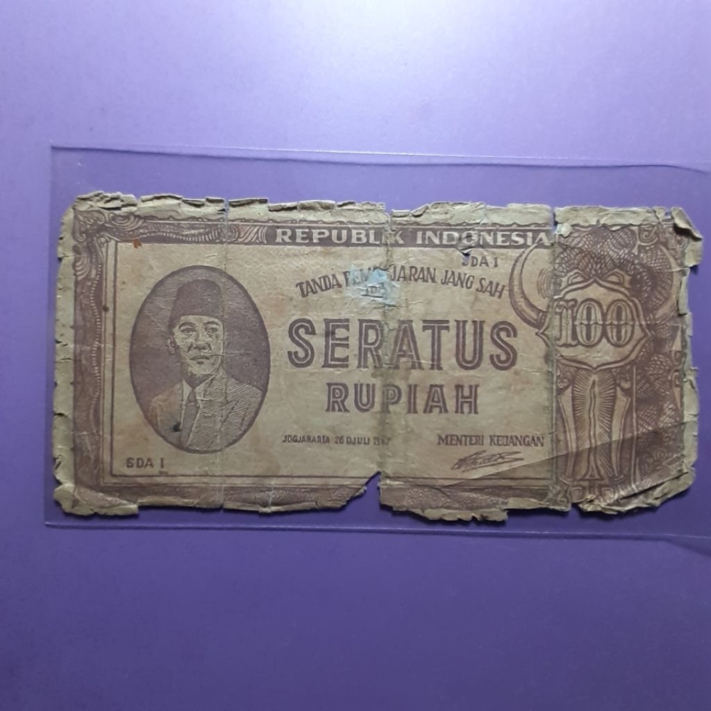 Uang kuno 100 rupiah ori tahun 1947