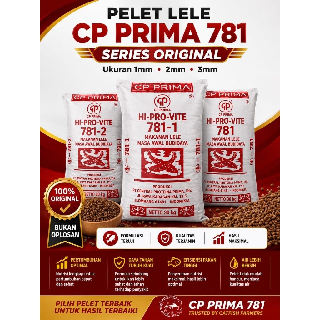 Pelet Ikan Lele Hi-Provite 781 Series Original 1mm 2mm 3mm Pakan Lele Apung (1 Kg) Hi Pro Vite