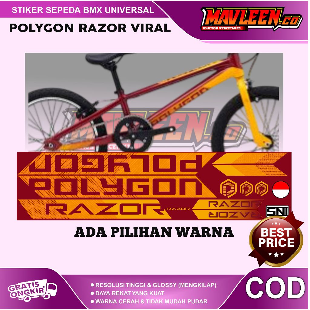 (COD) stiker striping sepeda polygon razor bukan rogue BMX 18 20 decal glossy lentur anti air
