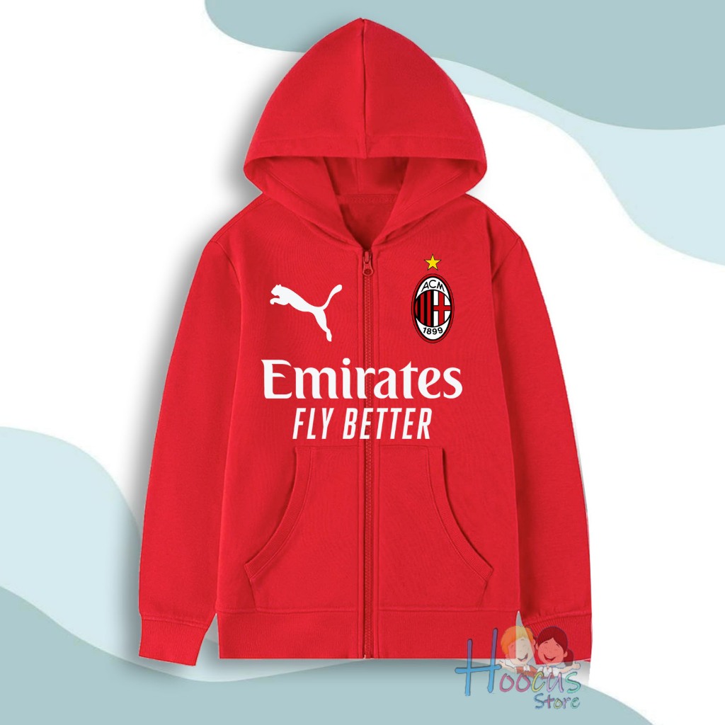 Jaket Zipper Anak Team Bola AC Milan Championship - Jaket Sweater Resleting AC Milan