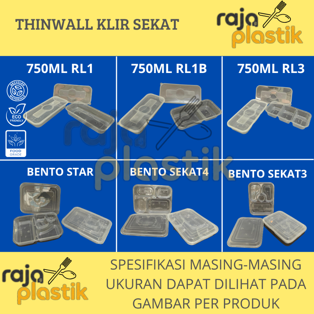 Thinwall Sekat|Thinwall Bento| KLIR  200ml 250ml 300ml 500ml 650ml 1000ml|Bento Star|Bento sekat 3&4