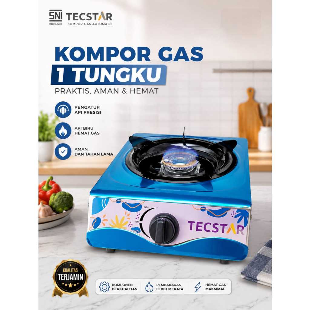 TECSTAR Kompor Gas 1 Tungku Stainless TGS-322SS Kompor Gas 1 Tungku TECSTAR Stainless Anti Karat SNI