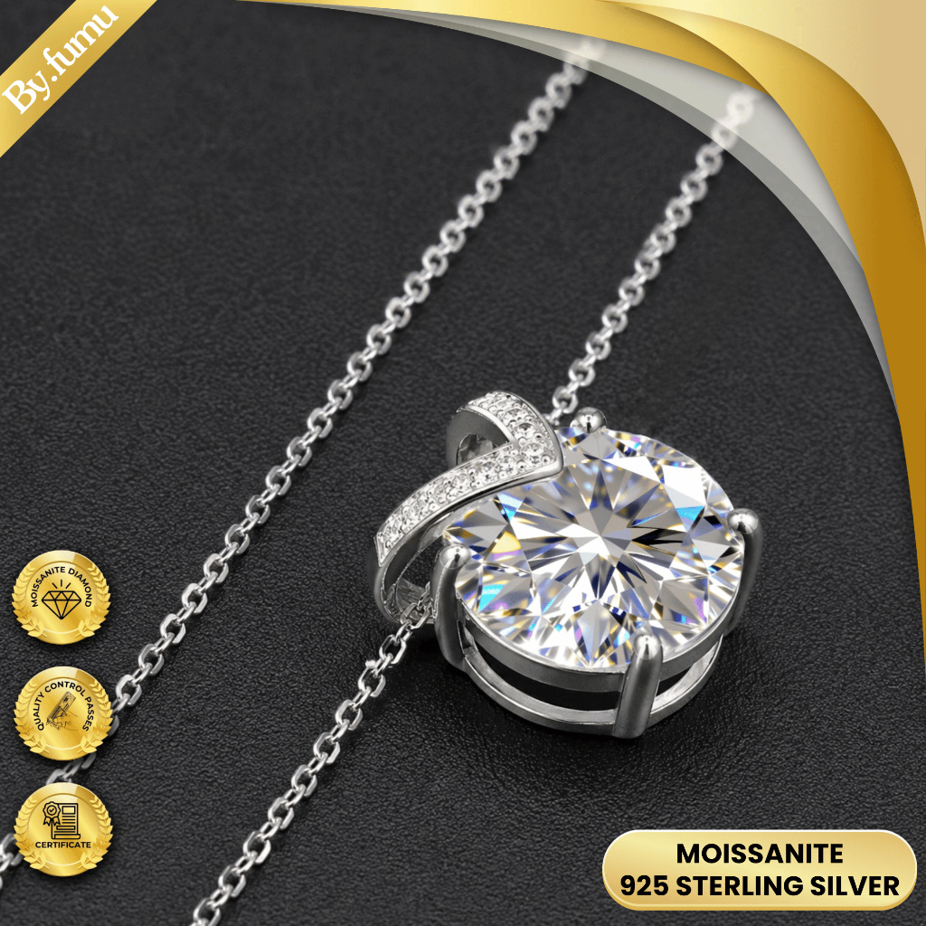 Kalung Moissanite 5 Carat Silver Perak 925 Wanita Mewah Round Cut Solitaire Premium MSS-0009