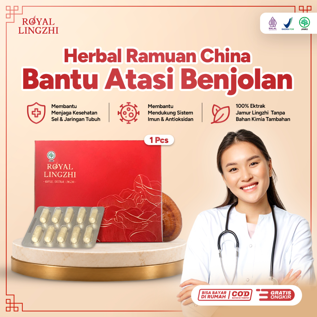 Royal Lingzhi Herbal Obat Benjolan & Lipoma Kapsul Herbal 100 % ekstrak jamur Lingzhi Bantu Jaga Kes
