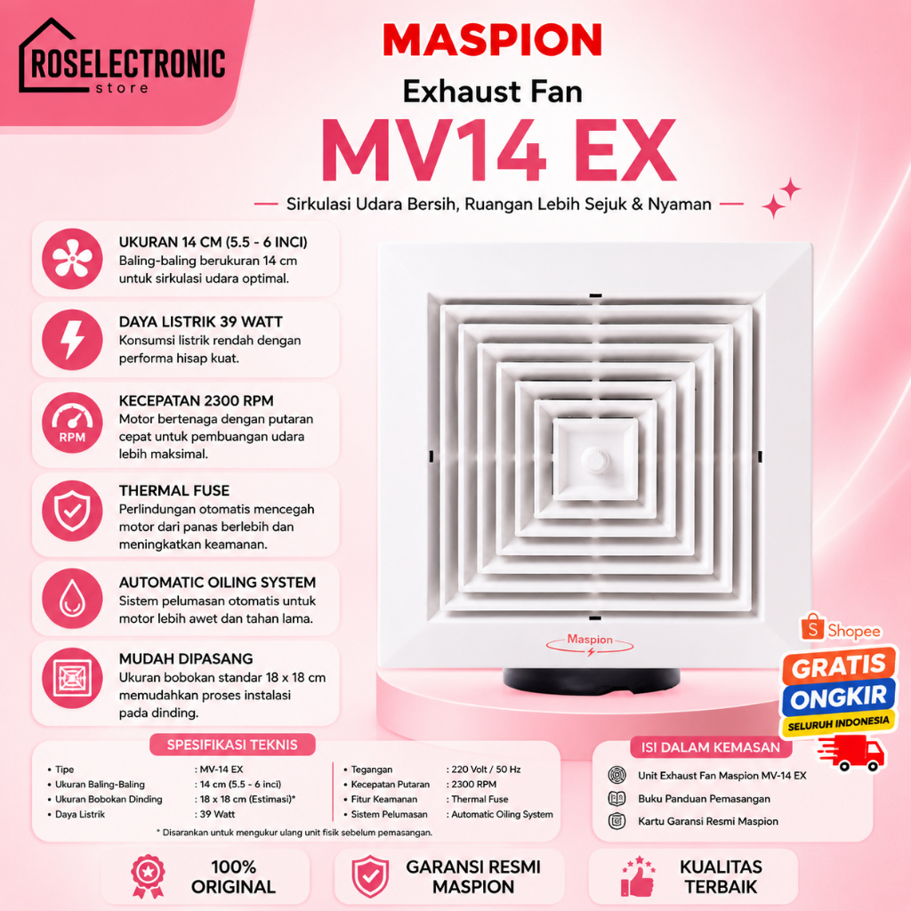 MV14EX Maspion Exhaust Fan MV-14 EX Ukuran 14 cm