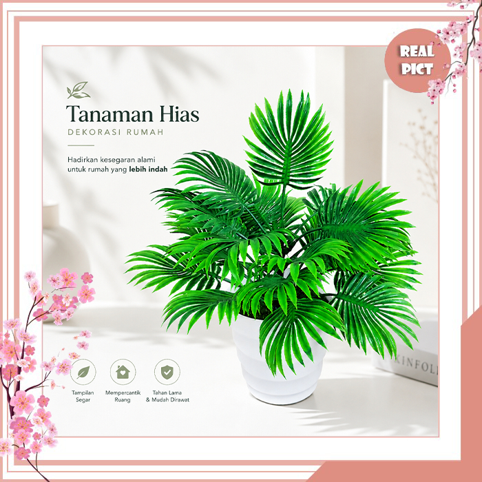UNICO Daun Palem Tanaman Hias Plastik Pot Bunga Artificial Dekorasi Monstera PBP09 Daun 5