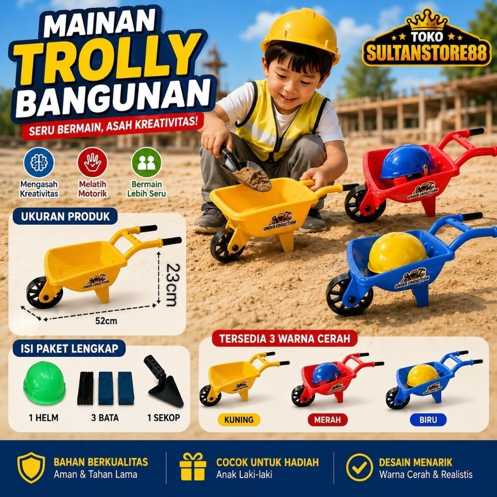 SULTAN STORE - Mainan Anak Cowo Trolly Contruction Mainan Anak Troli Kontruksi Gerobak Dorong Pasir 