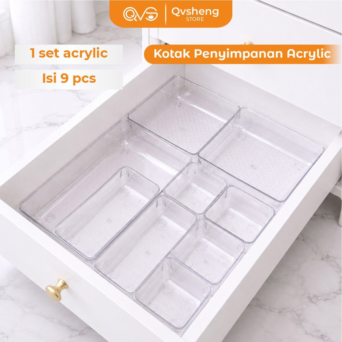 (BUNDLE) Paket Organizer Laci Bening Akrilik Kotak Penyimpanan Serbaguna Organizer Make Up 1 Set 9 p