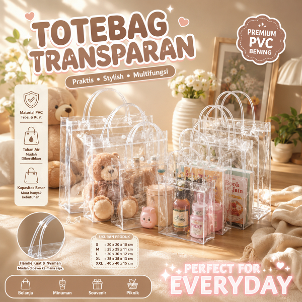 TOTEBAG/GOODIE BAG ULTAH TAS MIKA PVC TRANSPARANT TAS HAMPERS ULTAH TAS SOUVENIR MIKA PVC TRANSPARAN
