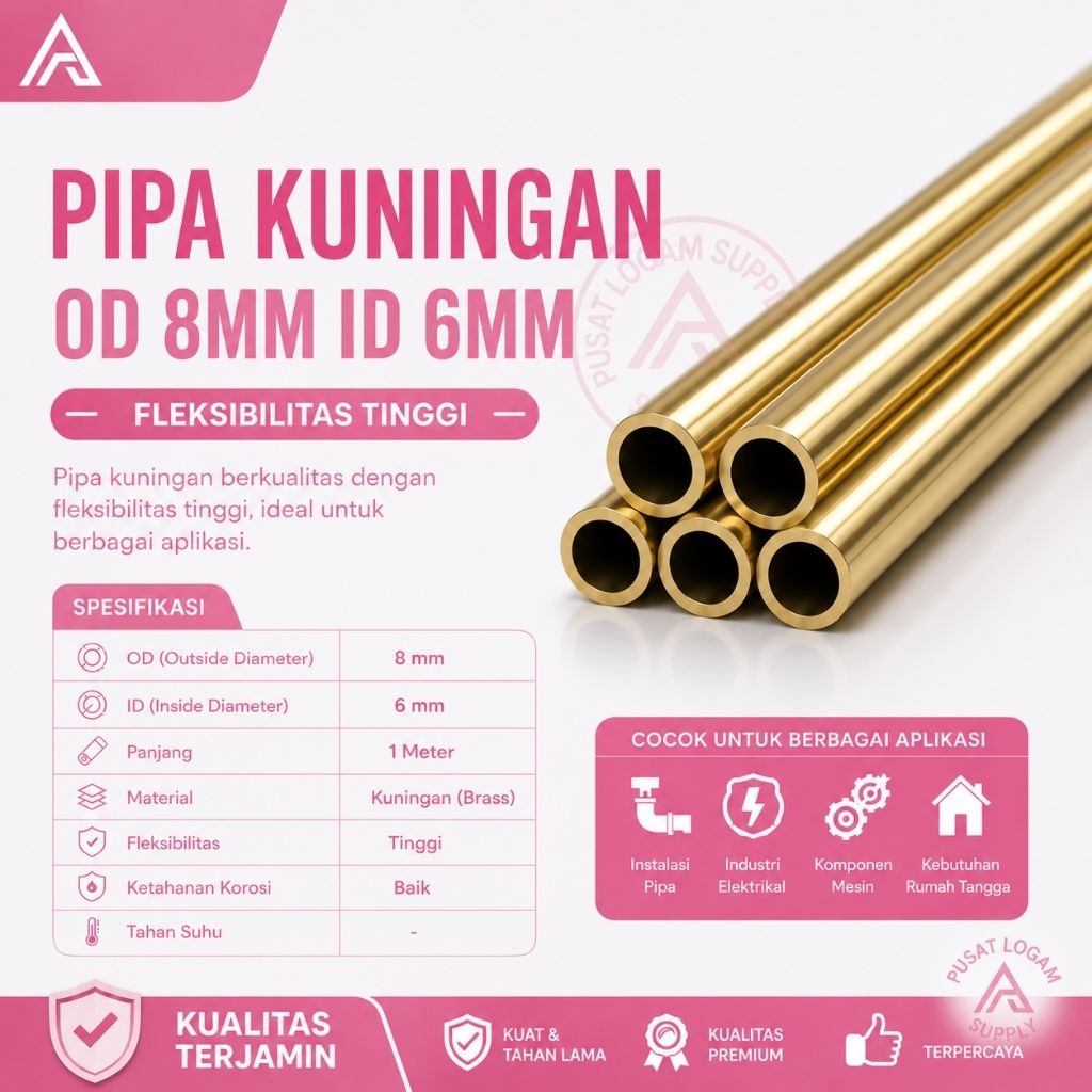 Pipa kuningan Od 8mm id 6mm x 1000mm