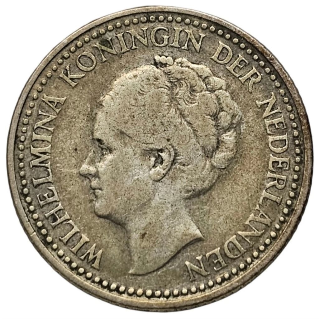Koin Kuno Perak 1/2 Gulden Wilhelmina Tahun 1922 Asli