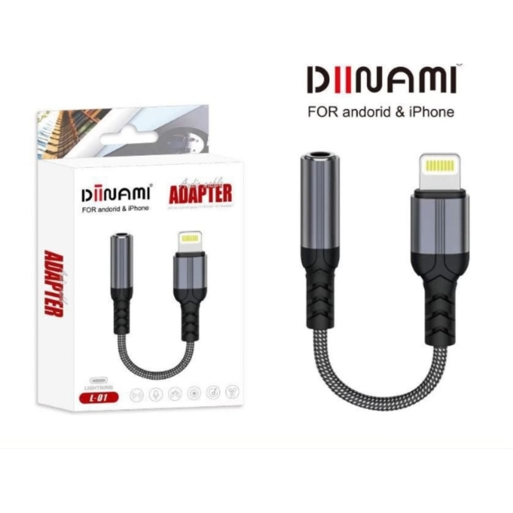DIINAMI L-01 CONVERTER SPLITTER LIGHTNING TO JACK 3.5mm AUDIO CALL OPEN MIC AUDIO CABLE ...