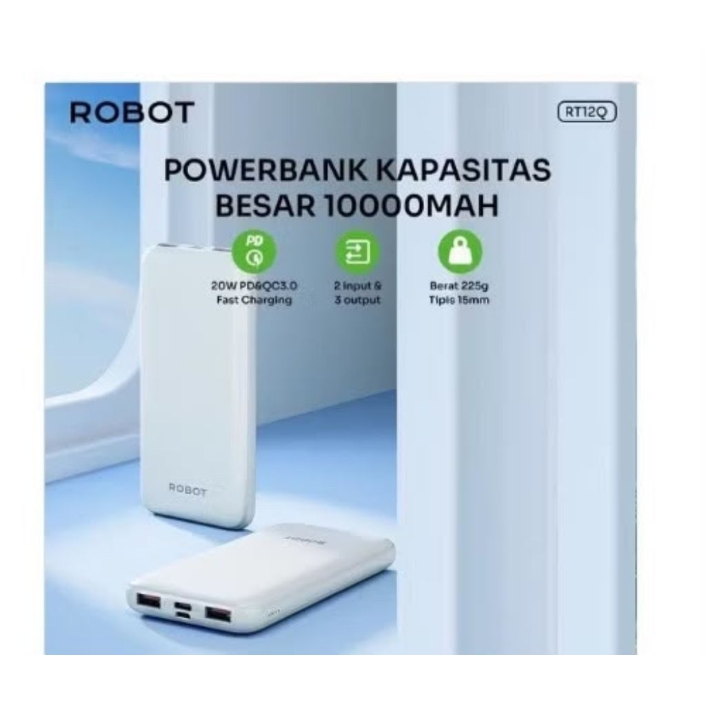 [ORI 100%] POWERBANK ROBOT RT-12Q | 10000 mAh | GARANSI RESMI 1 TAHUN | RT12Q