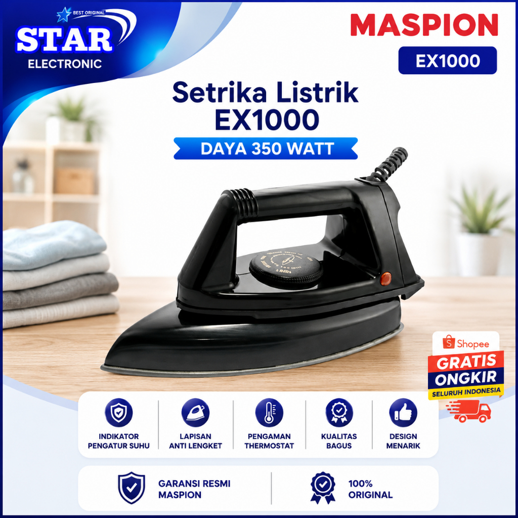 SETRIKA LISTRIK MASPION EX1000/EX-1000/EX 1000/EX-1000/MASPION SETRIKA LISTRIK ORIGINAL BERGARANSI