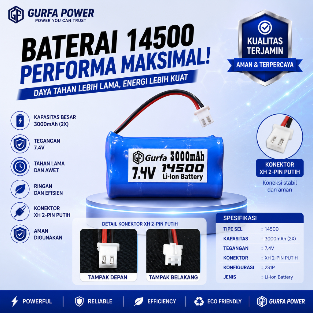 Baterai RC/ Speaker Aktif & Perangkat Elektronik 2x Li-ion 14500 3000mAh 7.4V SOKET JST XH 2 PIN - B