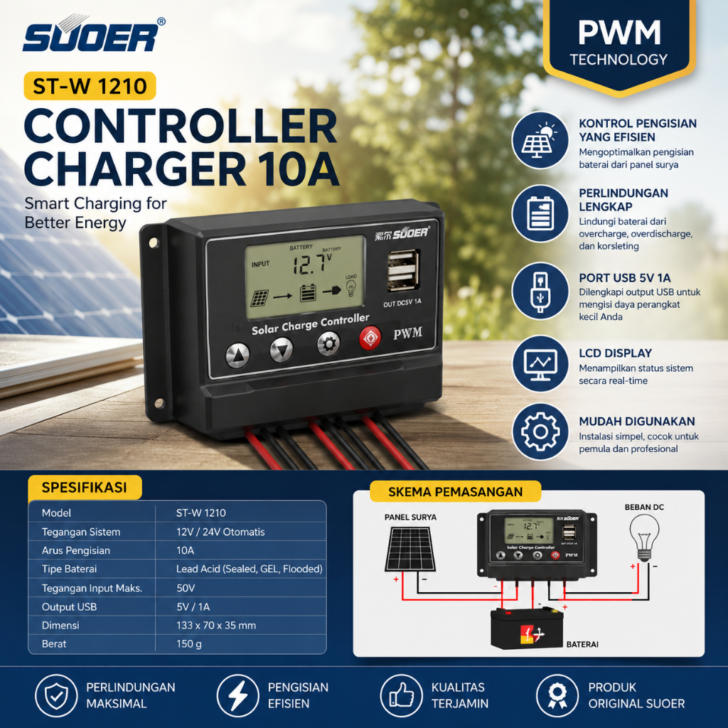 SUOER CONTROLLER CHARGER ST-W 1210 10A
