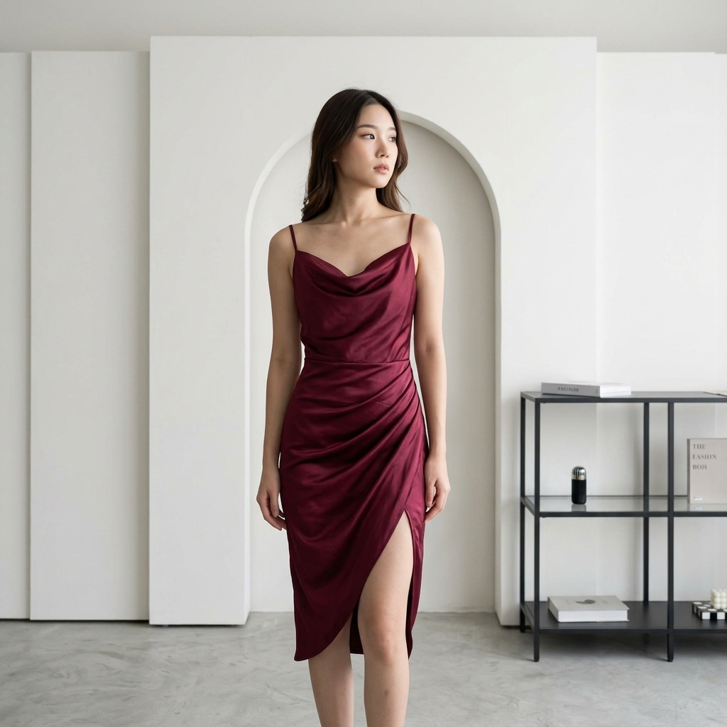 Dress Natal Satin Jia Dress / Dress Wanita DRS B009 By Diamore Grosir