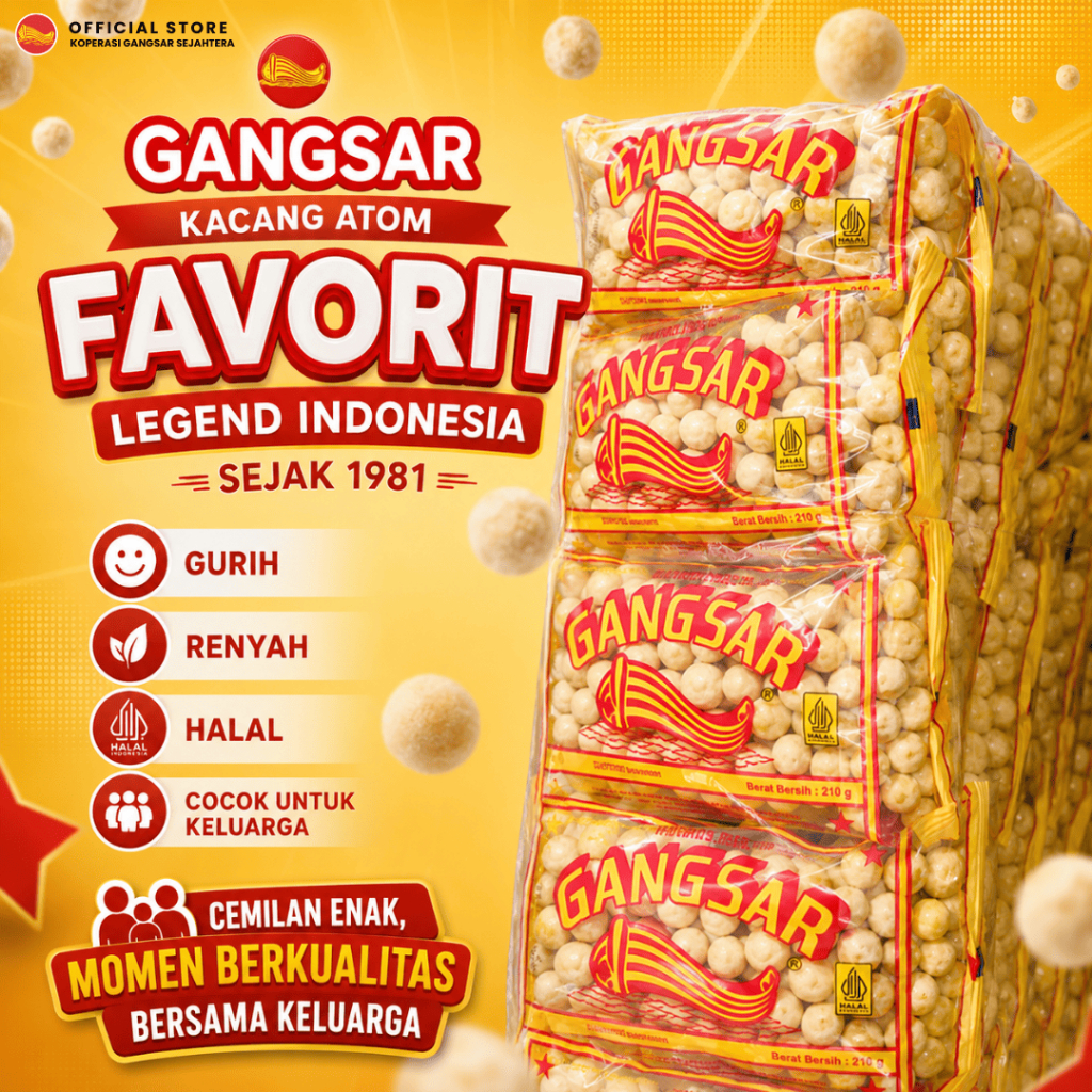 Kacang Atom Gangsar Super 210gr | 1 BAL Isi 20 Pcs | Laris untuk Reseller | Jajanan Snack Grosir Asl