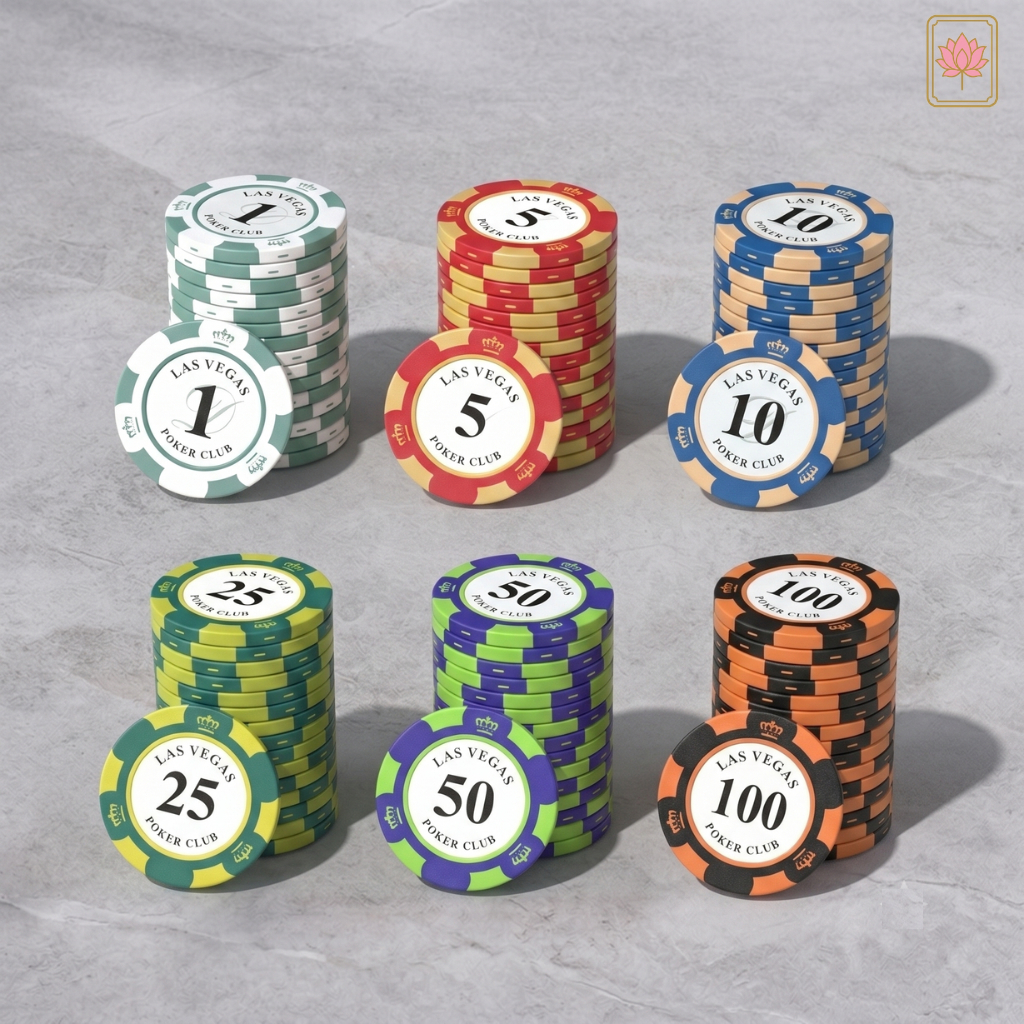 Poker Chip Set 100 pcs with Acrylic Box | Premium Clay Texas Chip | Las Vegas Poker Club