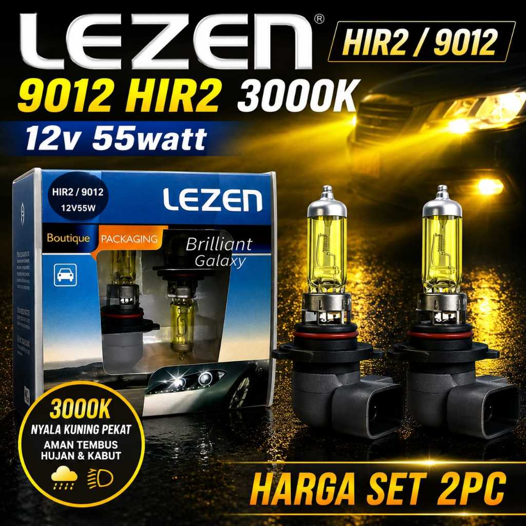 LEZEN Original - XENON 3000K Lampu Halogen Mobil Harga 2pc - H3 H7 H9 H11 H16 9012 HB3 HB4 - Kuning 