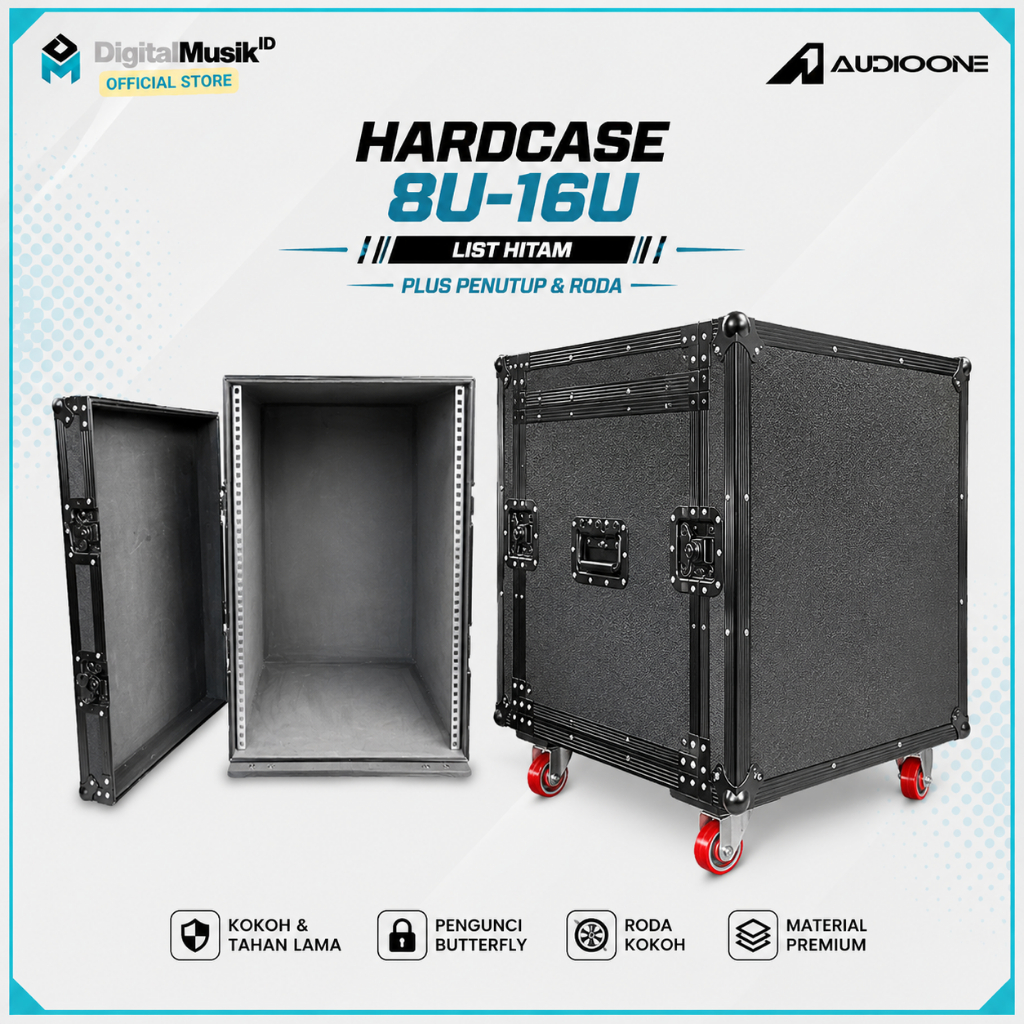 Box Hardcase Rack Polos Non Mixer 8U–16U  Box Amplifier Triplex 9mm + Roda Kunci I DIGITAL MUSIK