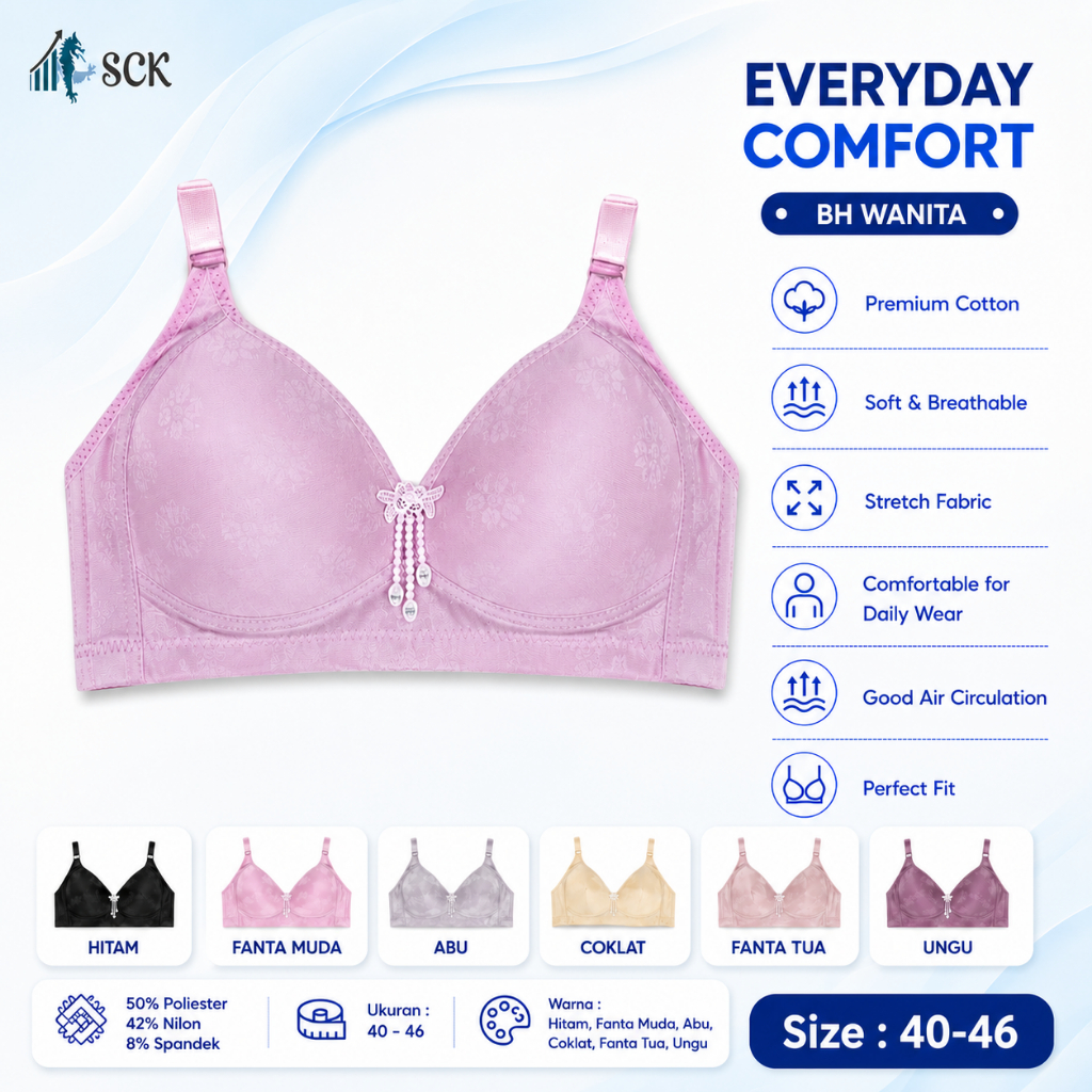 BH SOREX 17105 Tanpa Kawat Busa Tipis Motif Bunga / Pakaian Dalam Wanita - sckmenwear GROSIR
