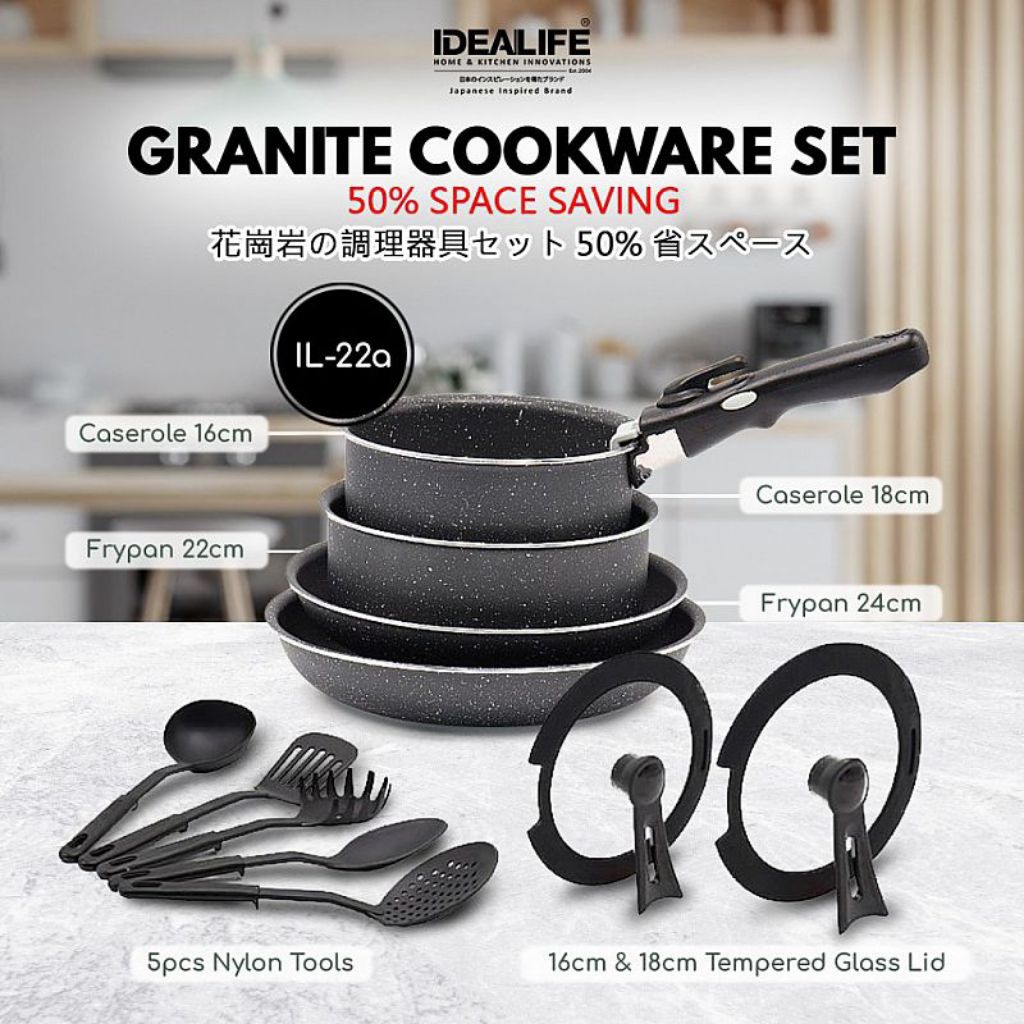 IDEALIFE - Granite Cookware Set - Panci Masak Marble Set - IL-22a