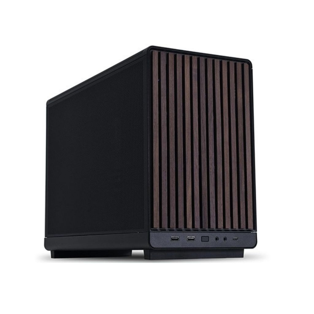 LIAN LI A3-mATX Wood Edition BLACK - Steel Mesh Panels with Sophisticated Black Walnut Trim - Stylis