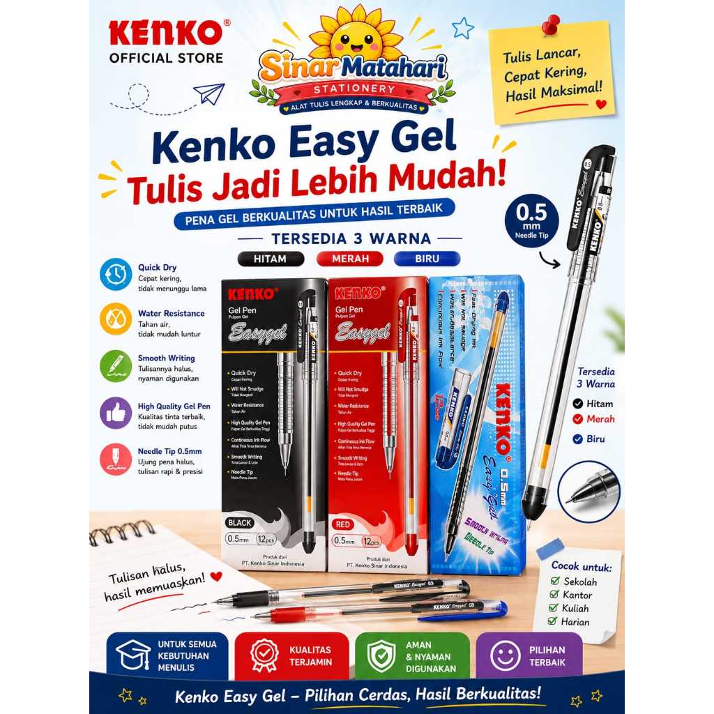 Pena KENKO Easy GEL / Hitam/Biru/Merah