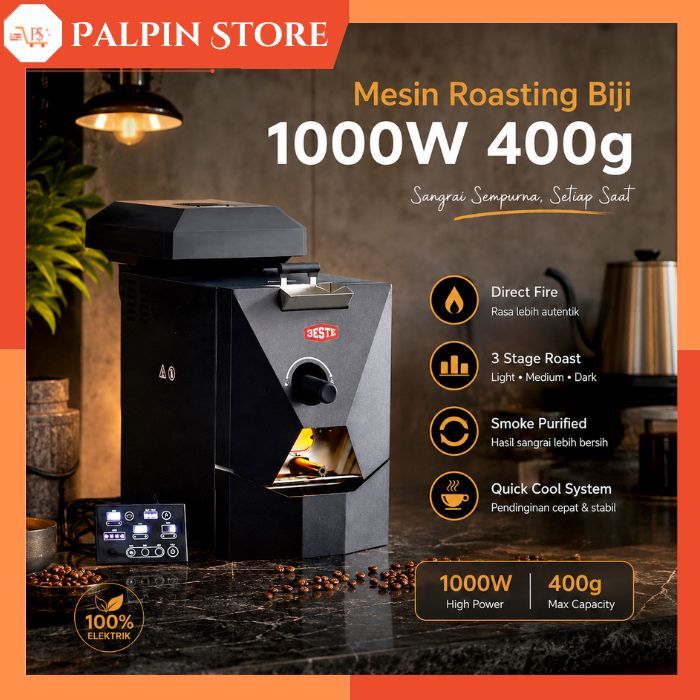 Mesin Roasting Biji Kopi 1000W 400g Hitam, 3 Stage Roast, Smoke Purified, 100% Elektrik