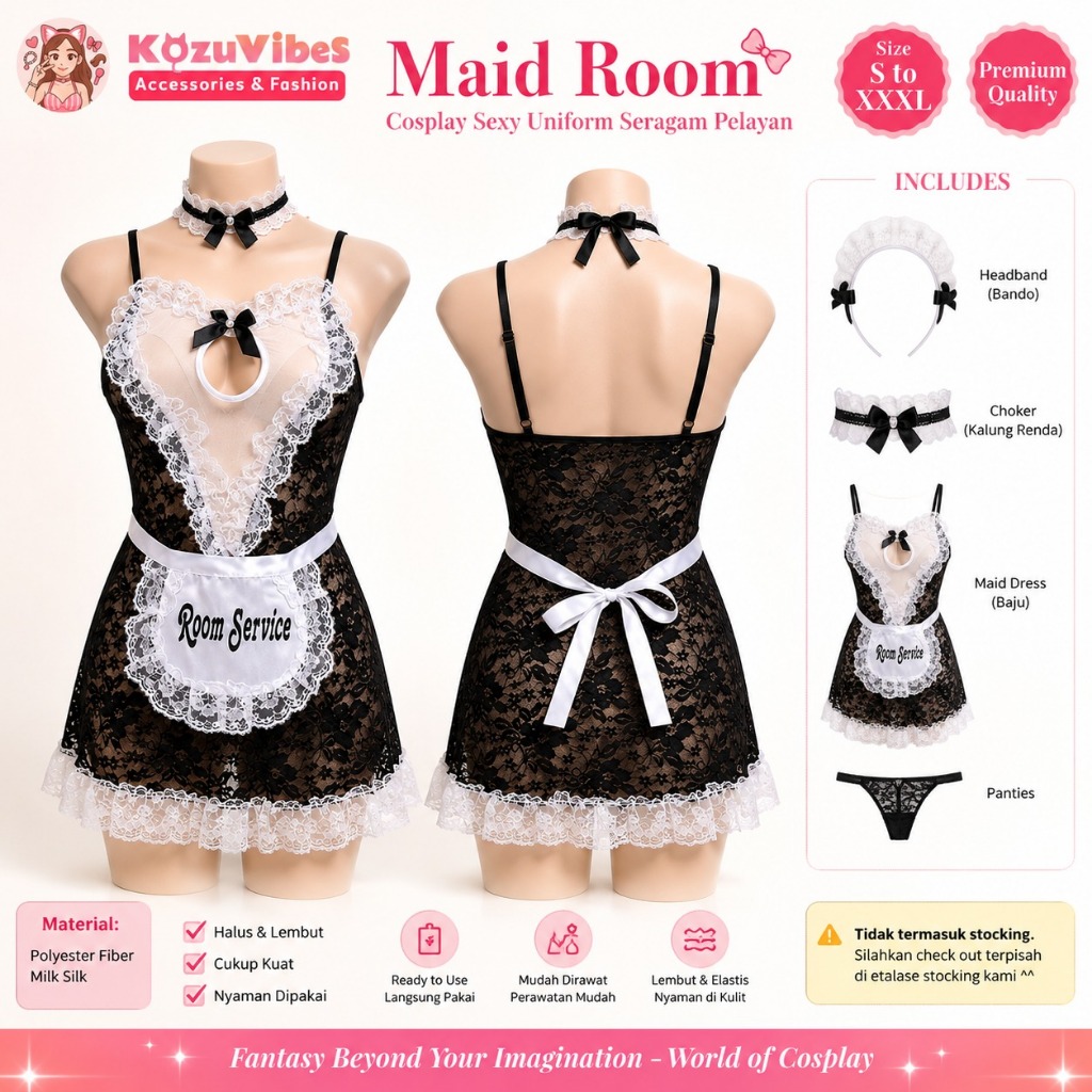 Kozuvibes Cosplay Sexy Uniform Seragam Pelayan Kostum Maid Room S