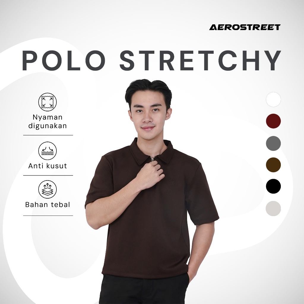 Aerostreet Lex Kaos Polo Scuba Pria Brown Polo Scubashirt Kerah Cowok Men Casual Desain Dengan Resle