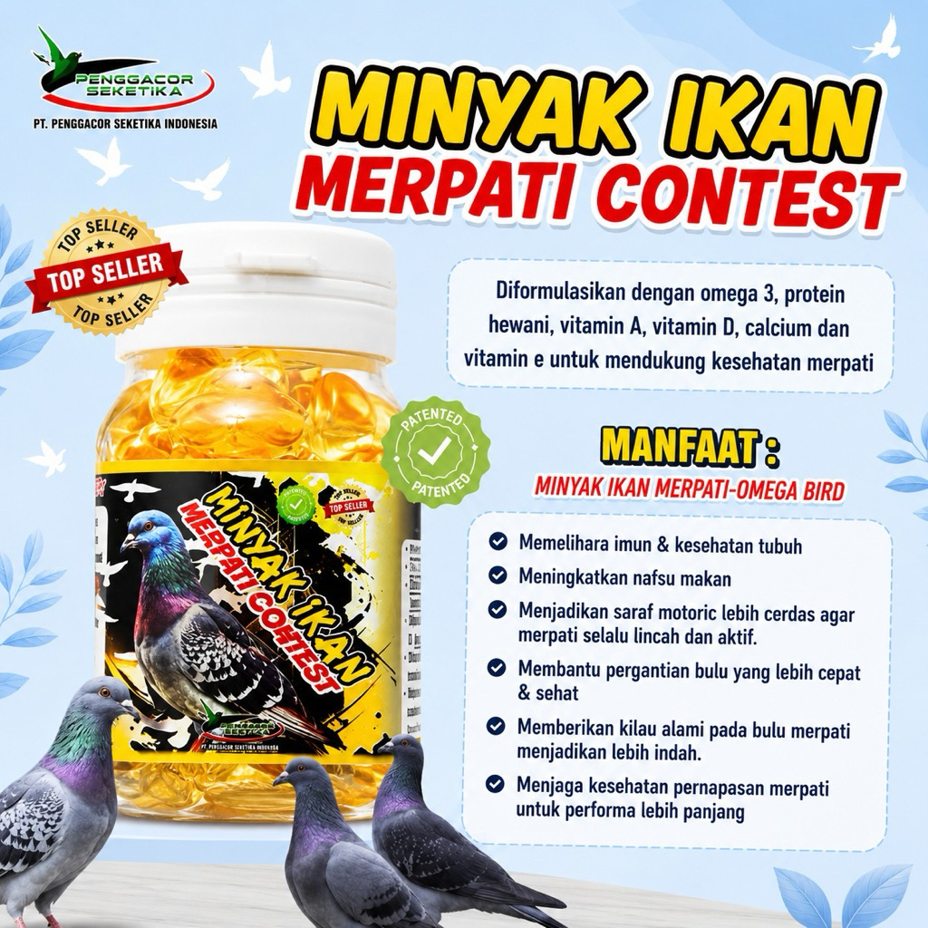 New Merpati Kontes Minyak Ikan Omega 3 isi 100 kapsul Untuk kesehatan dan Performa Burung Merpati