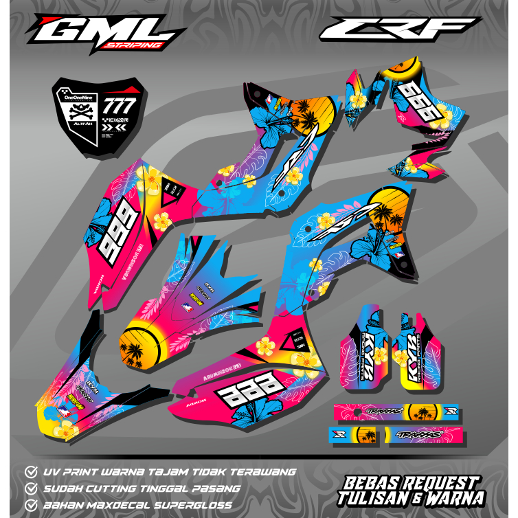 Decal Stiker CRF 150 L Full Body Biru Ungu Pink Kuning CUSTOM - KLX - WR 155 - Dtracker - Request