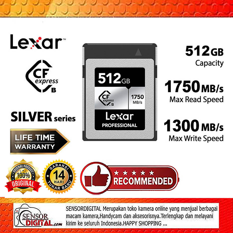 LEXAR CFEXPRESS 512GB 1750MB/s Type B Silver CF Express Memory Card 512 GB LCXEXSL512G-RNENG Garansi