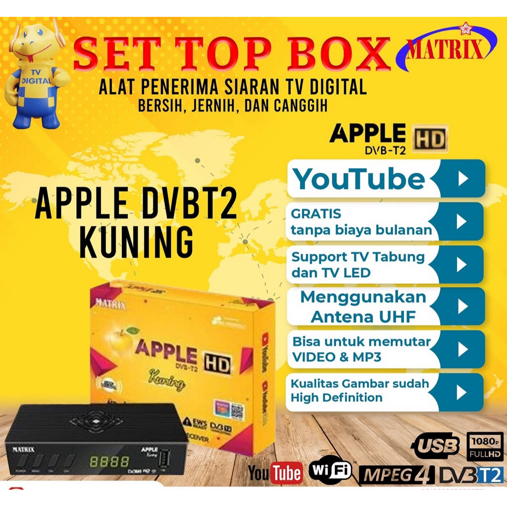 PROMO MATRIX APPLE KUNING / BURGER Set Top Box STB Receiver Matrix DVB T2 HD Terbaru