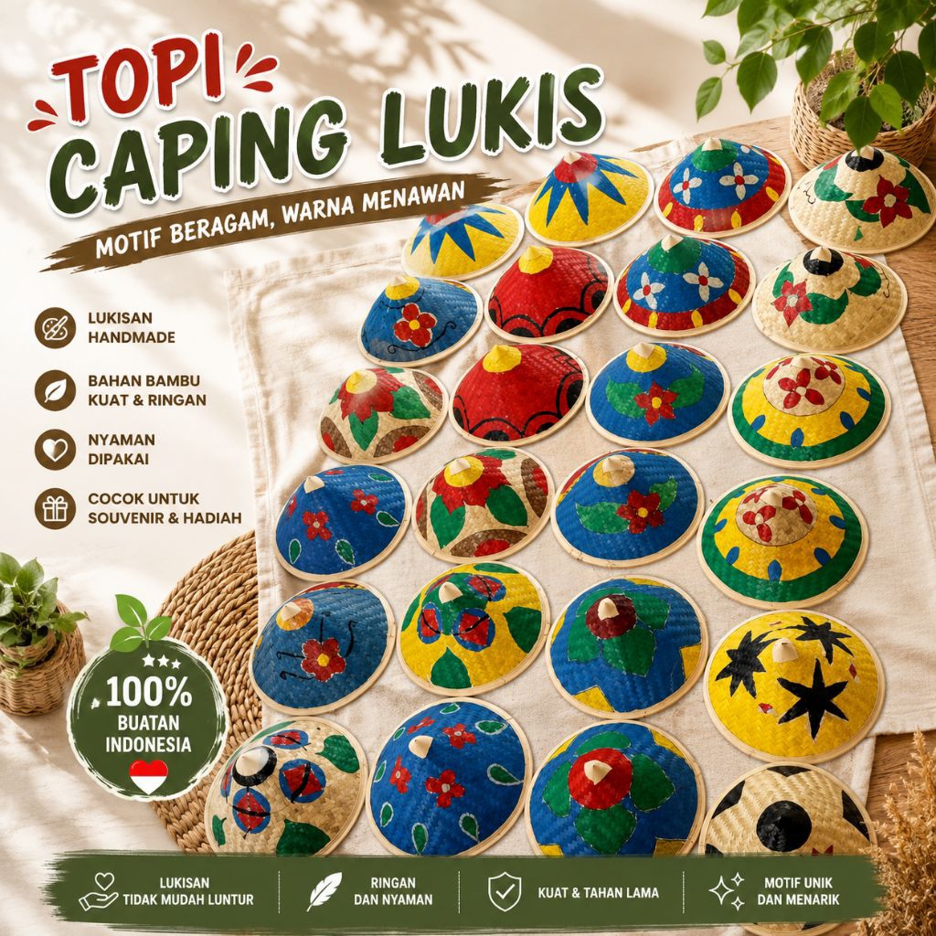 Caping Bambu petani - topi caping lukis dekorasi -topi caping warna ospek mpls