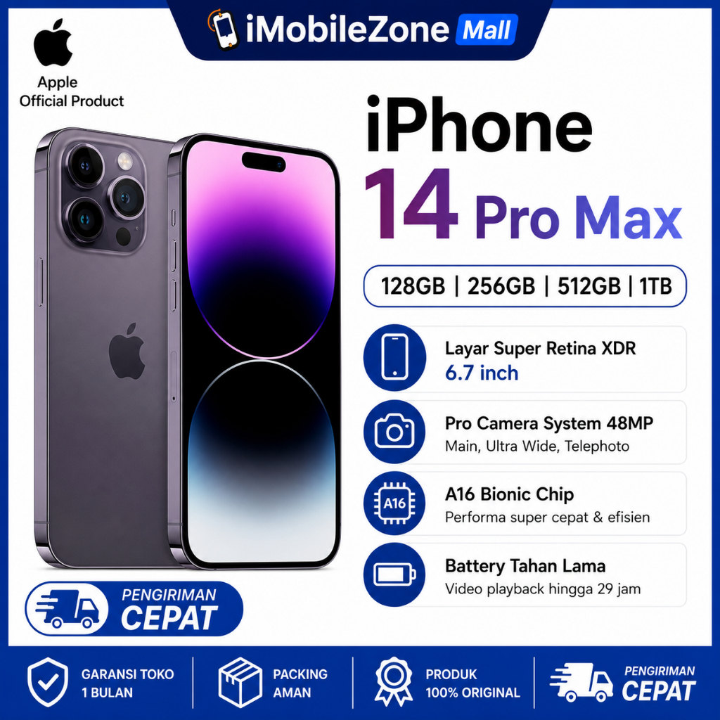 Apple iPhone 14 Pro Max iBox Second | Original | 128GB/256GB/512GB | A16 Bionic | 48MP Pro Camera | 