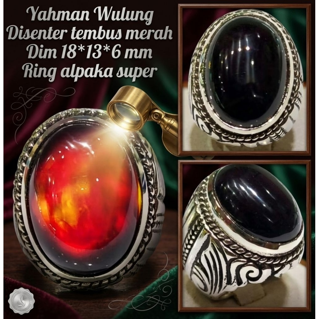 Cincin Batu Kecubung Wulung Tembus Senter Merah