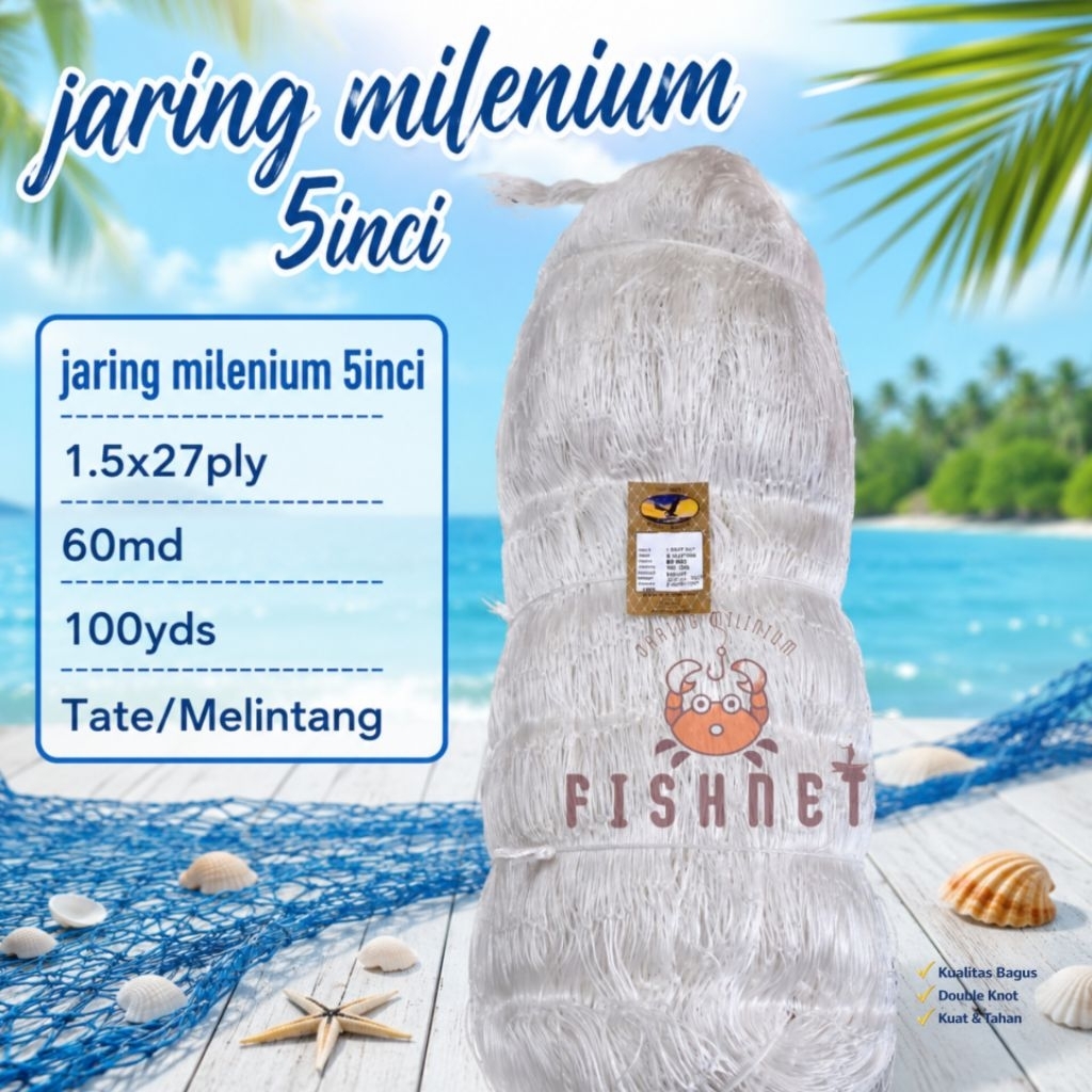 jaring milenium/jaring pintal/jaring ply 5inci 27ply 60md 100yds tate