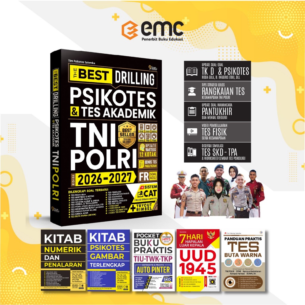 EMC Buku Tni Polri 2026- 2027 The Best Drilling Psikotes & Tes Akademik Tni Polri 2026 -Bonus Psikot