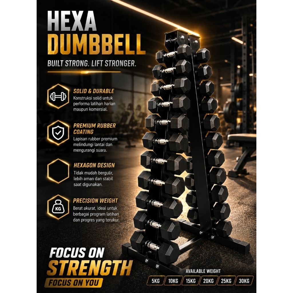 GTK Dumbell Rubber Hexagon Dumbell Hexagonal 1,25 KG - 6 KG  DEKAI
