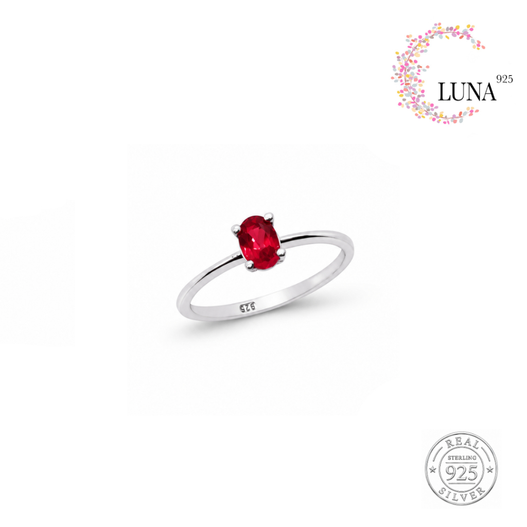 LUNA Perhiasan Wanita - Cincin Batu Oval Warna 4x6 Perak Asli - Silver 925