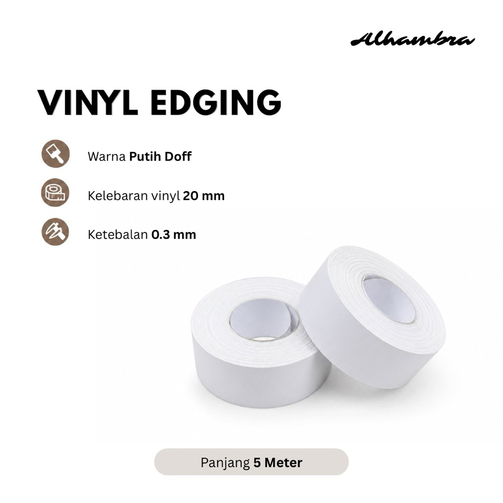 Edging Vinyl Putih 20 mm Panjang 5 Meter Pelapis Meja dan Lemari - Vinil List PVC Tepi Kayu MDF Furn