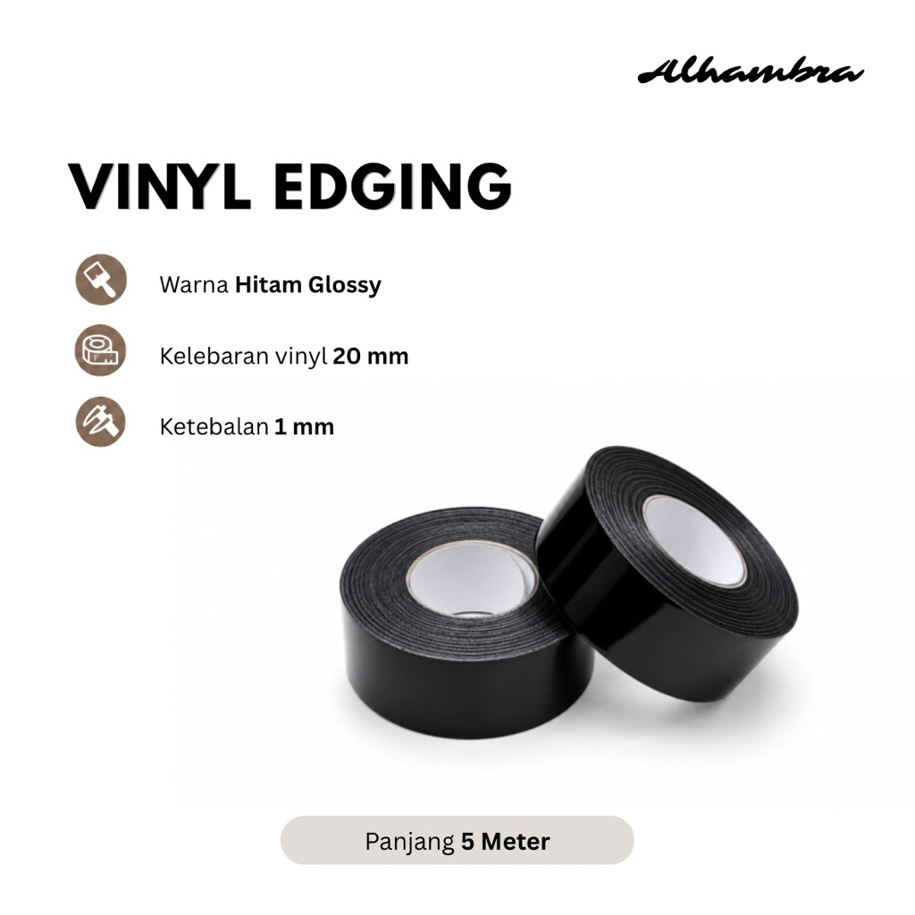 Edging Vinyl Hitam Glossy 20 mm Panjang 5 Meter Pelapis Meja dan Lemari - Vinil List PVC Tepi Kayu M