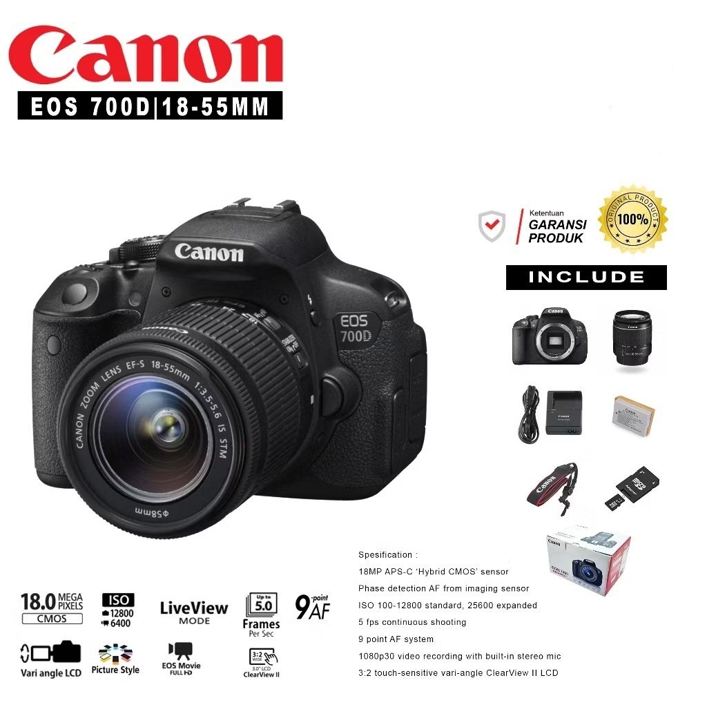 Kamera Second Preloved Canon EOS 700D Lensa Kit Mulus No Vignette